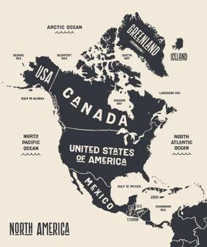Map North America. Poster map of North America Stock Illustration