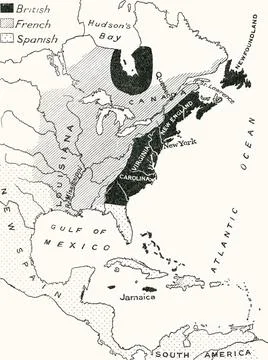 Map Of North America Before The Seven Years War Which Took Place Between 1754 A Stock Photos
