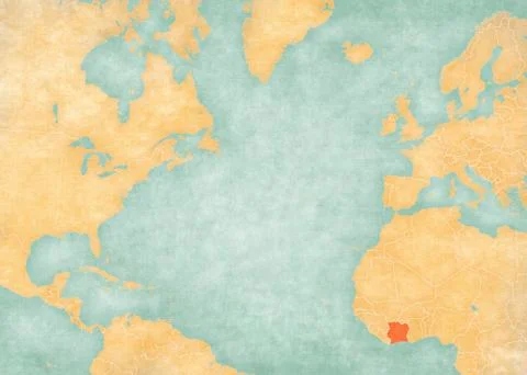 Map of North Atlantic Ocean - Cote d'Ivoire Stock Illustration