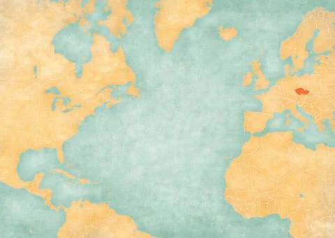 Map of North Atlantic Ocean - Czech Republic Stock Illustration