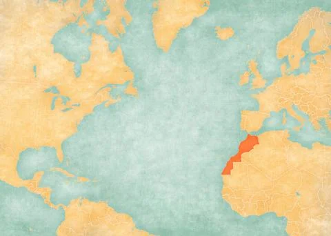 Map of North Atlantic Ocean - Morocco Stock Illustration