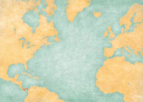 Map of North Atlantic Ocean - Panama Stock Illustration