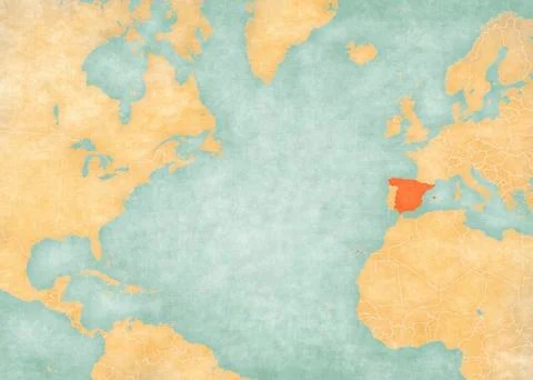 Map of North Atlantic Ocean - Spain Stock Illustration