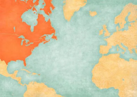 Map of North Atlantic Ocean - United States and Canada Illustrazione stock