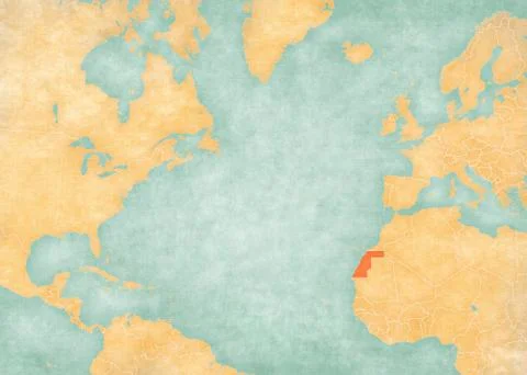 Map of North Atlantic Ocean - Western Sahara Stock Illustration