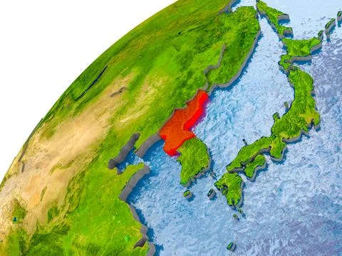Map of North Korea in red on globe Stock Photos