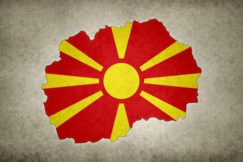 Map of North Macedonia with its flag on a paper Stock Illustration