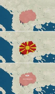 The map of North Macedonia with text, textless, and with flag Stock Illustration