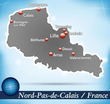 Map of north-pas-de-calais with abstract background in blue Stock Illustration
