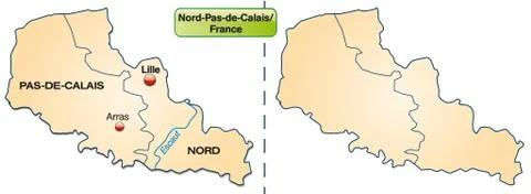 Map of north-pas-de-calais with borders in pastel orange Stock Illustration