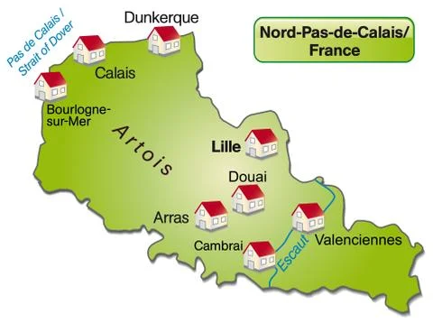 Map of north-pas-de-calais as an overview map in green Stock Illustration