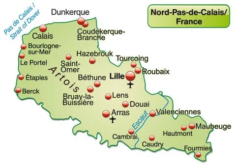 Map of north-pas-de-calais as an overview map in pastel green Stock Illustration