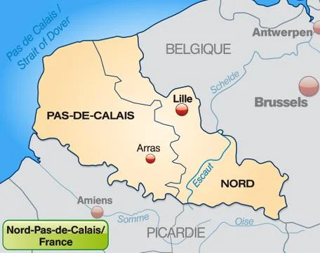Map of north-pas-de-calais with borders in pastel orange Stock Illustration