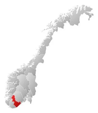 Map of Norway, Aust-Agder highlighted Political map of Norway with the sev... 스톡 사진
