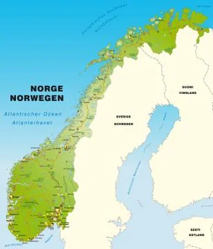Map of norway with highways Stock Illustration