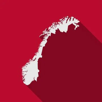 Map of Norway. Silhouette isolated on Red background with long shadow Stock Illustration