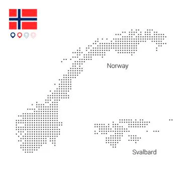 Map of Norway vector, dotted with flag and map marker Stock Illustration