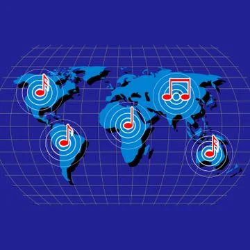 Map of notes in the world Illustrazione stock