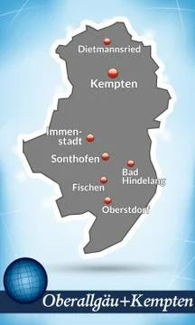 Map of oberallgaeu with abstract background in blue Stock Illustration