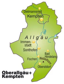 Map of oberallgaeu as an overview map in green Stock Illustration