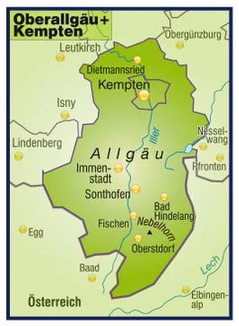 Map of oberallgaeu as an overview map in green Stock Illustration