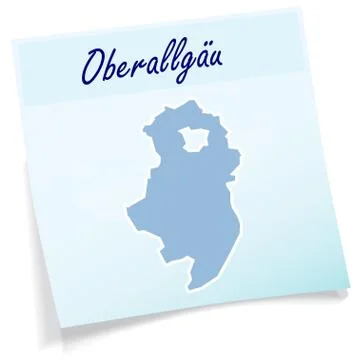 Map of oberallgaeu as sticky note Stock Illustration