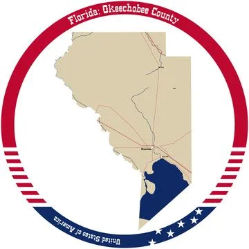Map of Okeechobee County in Florida, USA arranged in a circle. Stock Illustration
