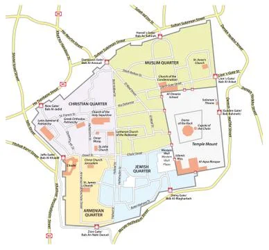 Map of the old city of Jerusalem Ilustración de archivo