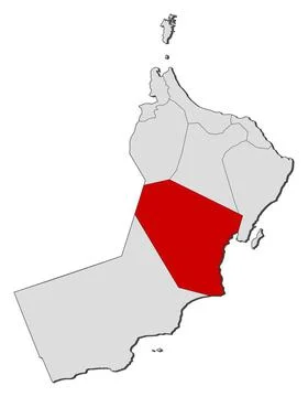 Map of Oman, Al Wusta highlighted Political map of Oman with the several r... Stock Photos