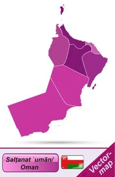 Map of oman with borders in violet Stock Illustration
