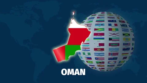 Map of Oman, zoom animation on blue background, with rotating globe Stock Footage 328415589