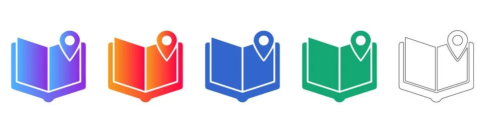Map Open Book Icons with Location Pin Stock Illustration