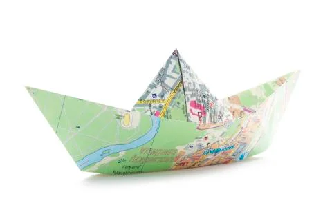 Map origami boat Stock Photos