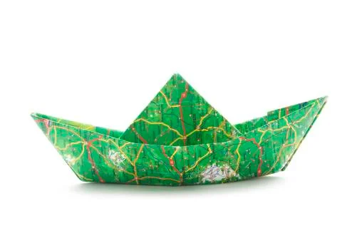 Map origami boat Stock Photos