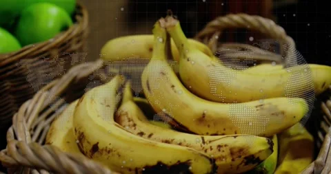 Map overlay appearing as bananas staying centered while camera panning to show Vidéo 323370912