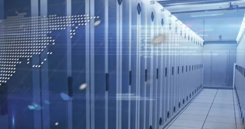 Map overlay appearing triggers racks shifting eastward, code fading showing data Stock Footage 317206864
