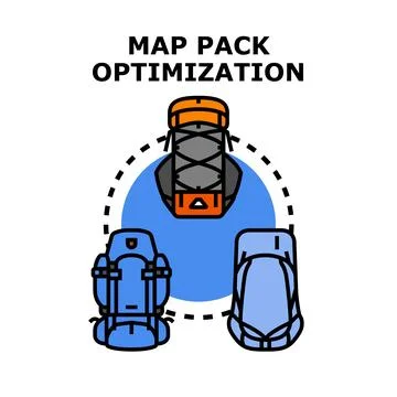 Map pack optimization choosing backpacking rucksack concept Stock Illustration