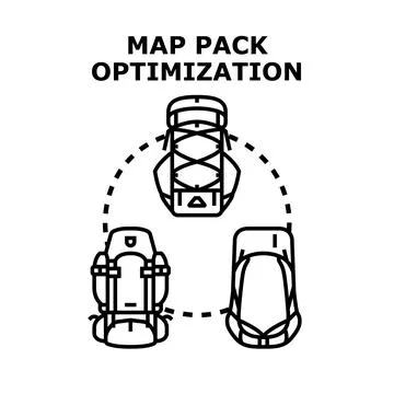Map pack optimization choosing backpacking rucksack concept Stock Illustration