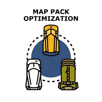 Map pack optimization concept for hiking backpack logistics Stock Illustration