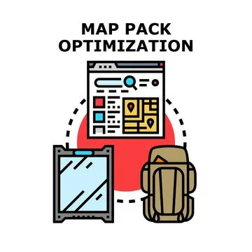 Map pack optimization concept planning journey direction Stock Illustration