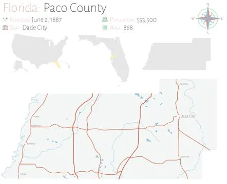 Map of Paco County in Florida 스톡 일러스트