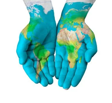 Map painted on hands isolated on white background Stock Photos