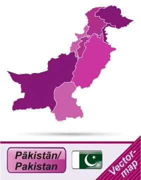 Map of pakistan with borders in violet Stock Illustration