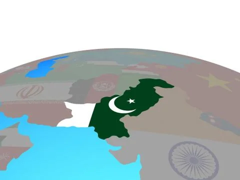 Map of Pakistan with flag on globe Stock Illustration