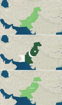 The map of Pakistan with text, textless, and with flag Stock Illustration