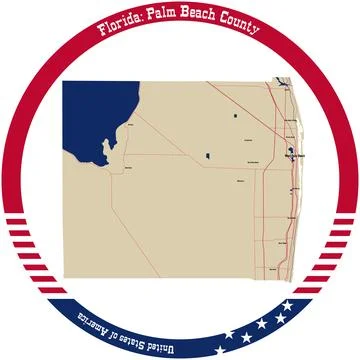 Map of Palm Beach County in Florida, USA arranged in a circle. Stock Illustration