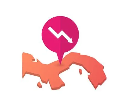 Map of Panama with a map marker and a descending graph Illustrazione stock