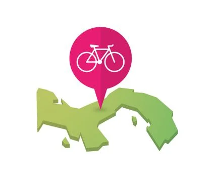 Map of Panama with a map marker and a bicycle Stock Illustration