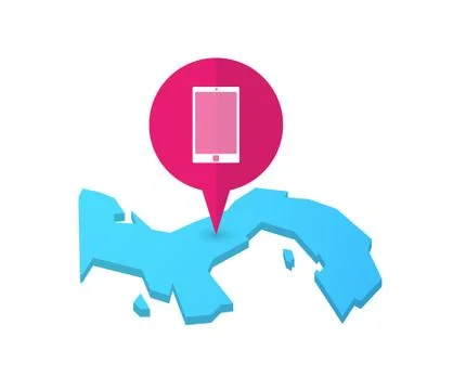 Map of Panama with a map marker and a smart phone Stock Illustration