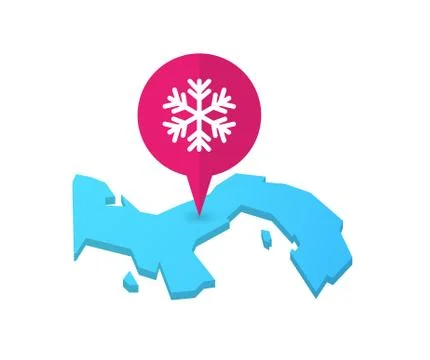 Map of Panama with a map marker and a snow flake Stock Illustration